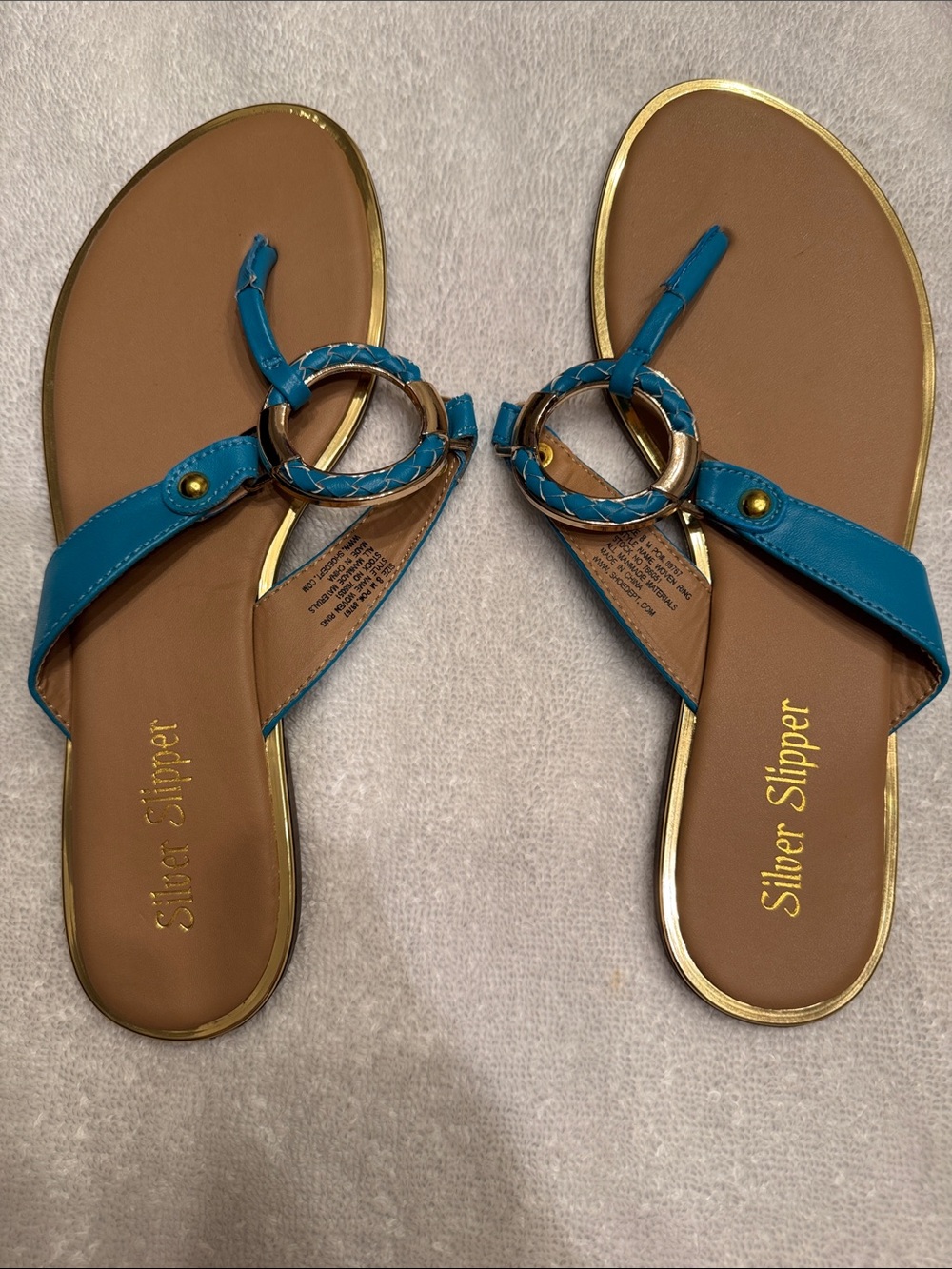 Silver Slipper Teal Ring-Detail Thong Sandals